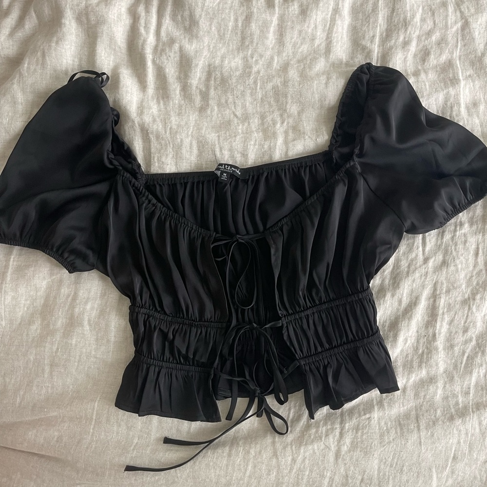 Black satin cropped top